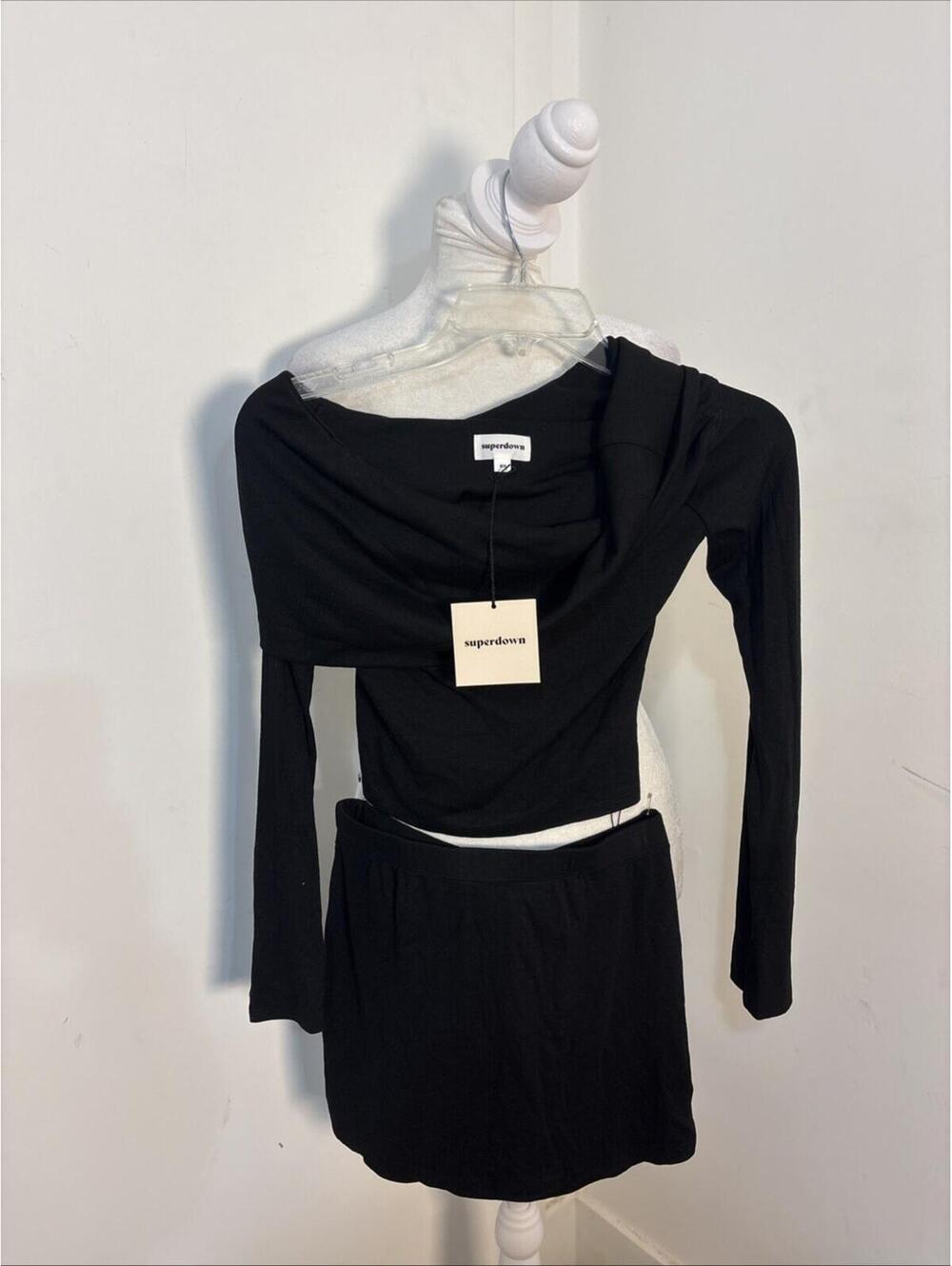 Superdown Skirt Set Blk Ribbed Long Sleeve Mini Skirt NWT XS